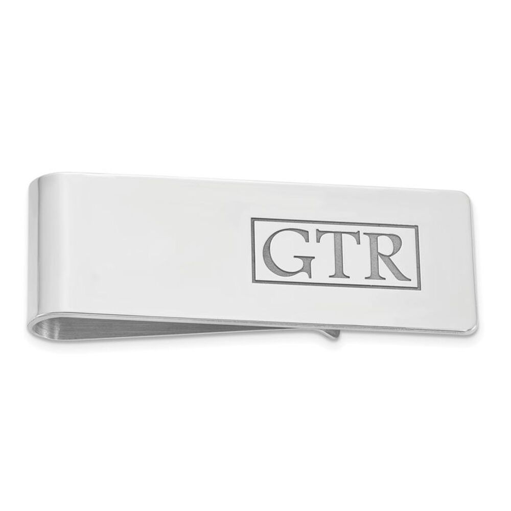 Rhodium Plated Sterling Silver Recessed Letters Fold Over Money Clip